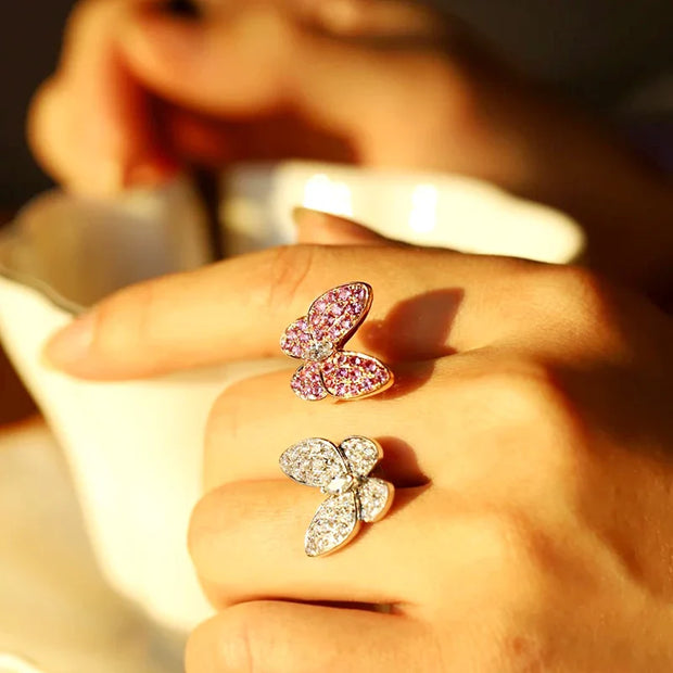 Double Rhinestone Butterfly Ring