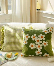 Embroidered Daisies Moss Pillowcase