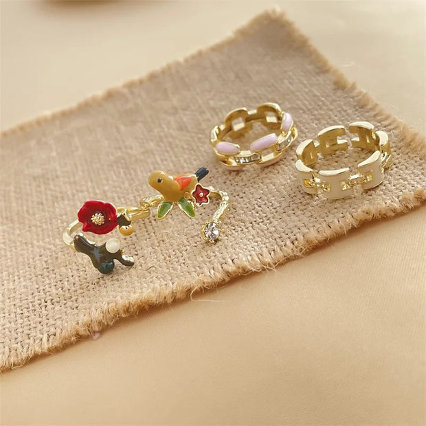 Vintage Love Birds and Flowers Rings