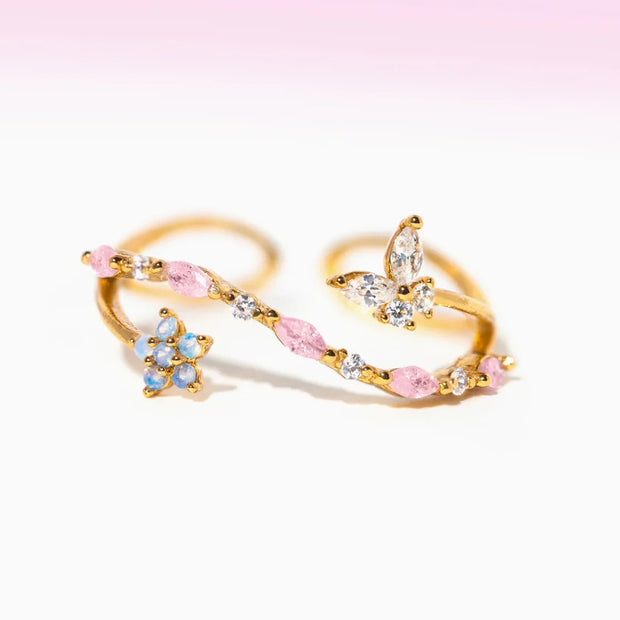 Delicate Floral Butterfly Ring