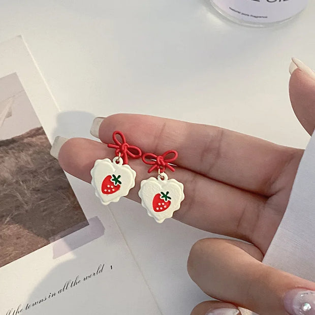 Red Strawberry Bowknot Earring