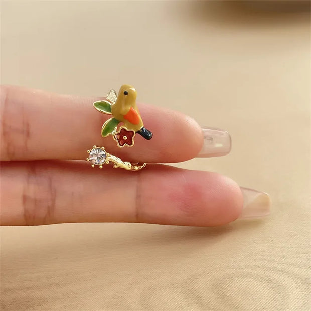 Vintage Love Birds and Flowers Rings