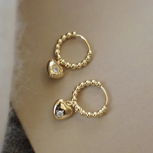 Bead Heart Hoop Earrings