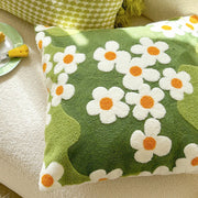 Embroidered Daisies Moss Pillowcase